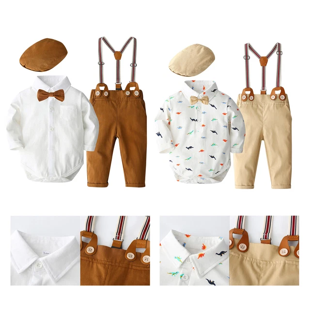 Camicia formale da gentiluomo bambino romper cotone tuta fiocco set 3-24M