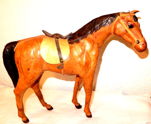 Vintage Leather Wrapped Horse Statue Standing 11" Tall  Beautiful!