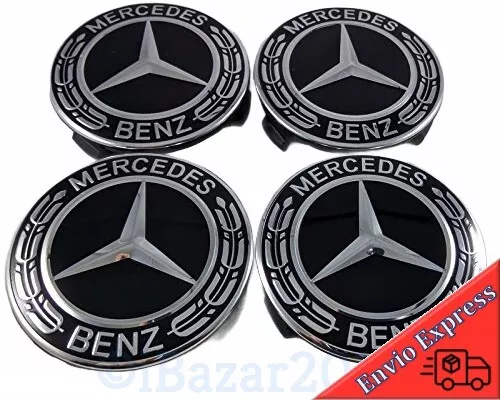 Juego 4 tapabujes Mercedes Benz 75 mm negros Tapas centro llantas ruedas 75mm