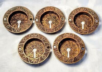 Set of 5 HAUNTED Escutcheon Keyhole Covers ~ Antique Art Nouveau Brass Bronze