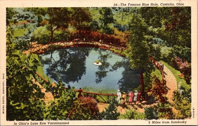 Vintage Postcard Natural Spring the Blue Hole Castalia Ohio OH c.1930-1945  W042