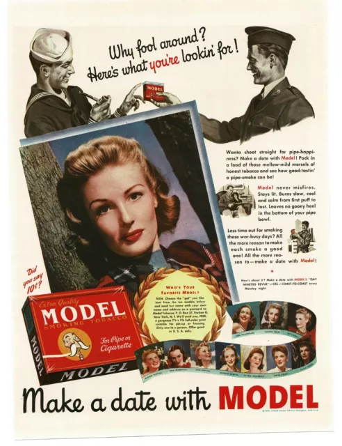 1943 Model Pipe Cigarette Tobacco Choose Your Favorite Pretty Girl Vintage Ad 1
