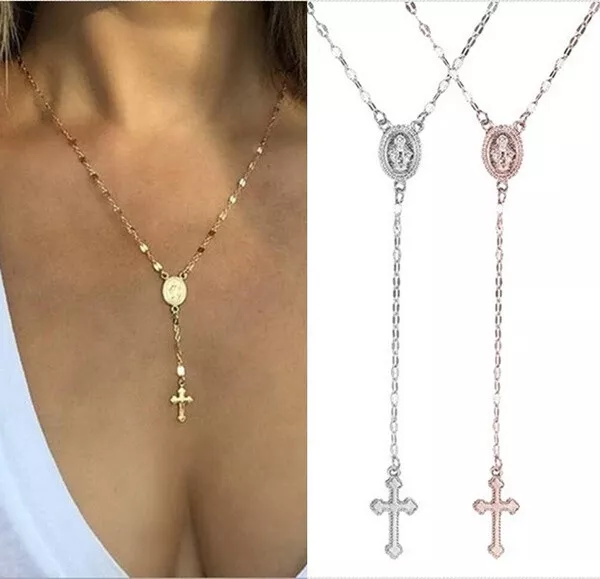 Women 925 Silver Filled Necklace Cross Pendant Charm Choker Chain Jewelry Gifts