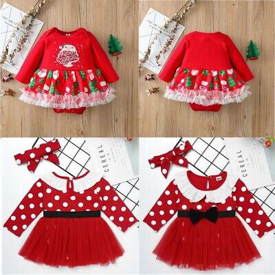 Newborn Baby Girls Romper Christmas Dress Outfits Santa Party Jumpsuit Clothes