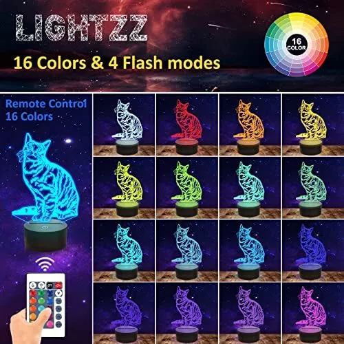 Chat Pet Cadeaux pour Enfants Filles 3D Illusion LED Lampe Chat Veilleuse ave... 2