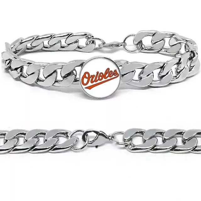 Baltimore Orioles Mens Stainless Steel Wide Link Chain Bracelet Jewelry Gift D4
