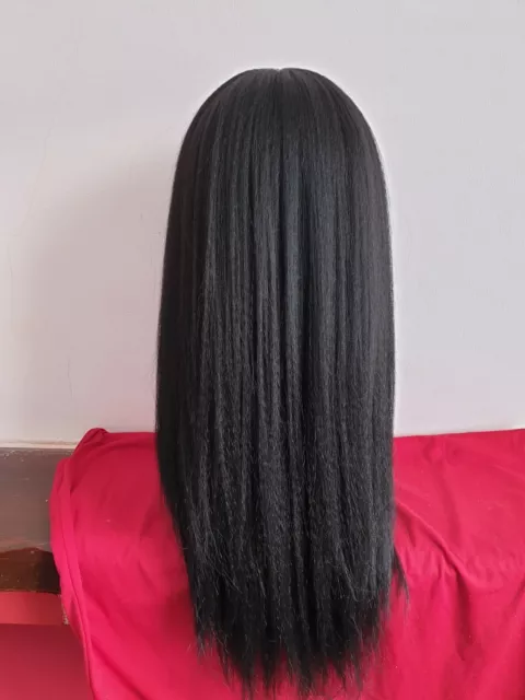 20" Lace Front Middle Part Wig Synthetic Hair Yaki Straight Black Heat Resistant 2