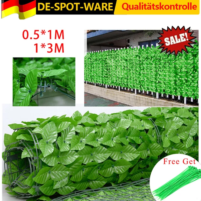 3m/0.5m Künstliche Efeu Blatt Garten Sichtschutz Balkon Hecken Zaun Sichtschutz