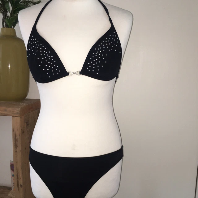 Bikini H&M TAGLIA 8/XS nero con borchie argento collo leggermente imbottito in perfette condizioni