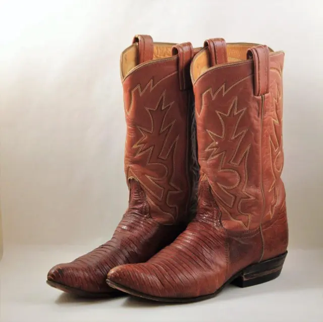 TONY LAMA Western Cowboy Boots Peanut Brittle Exotic Lizard Exotics  Size 9