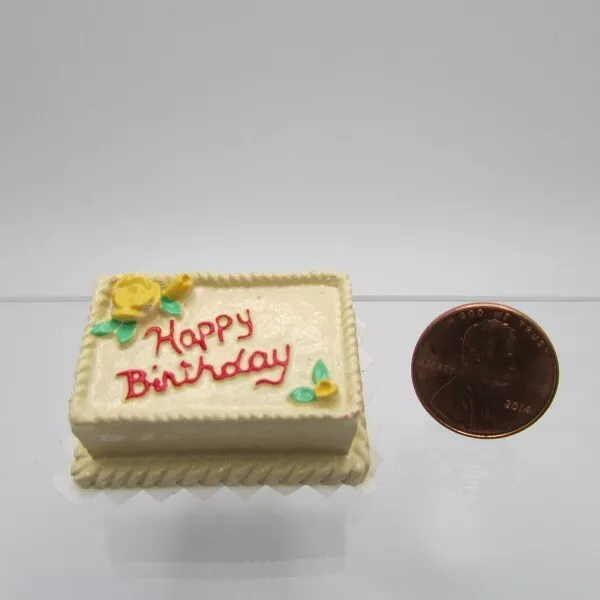 Dollhouse Miniature Happy Birthday Cake  Yellow with Roses  B1627
