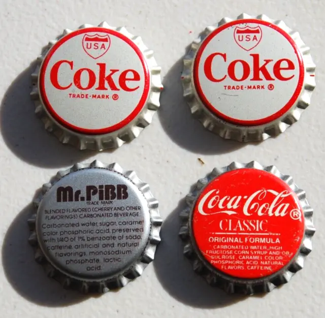 4 Unused Bottle Caps 2 USA Discover America Coca Cola a Mr Pibb & a Coke Classic