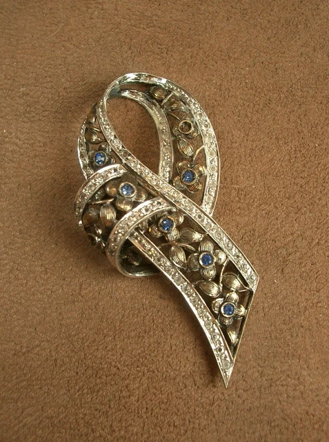 BELLE IMPORTANTE BROCHE ANCIENNE EN ARGENT MASSIF SERTIE DE PIERRES XIXe