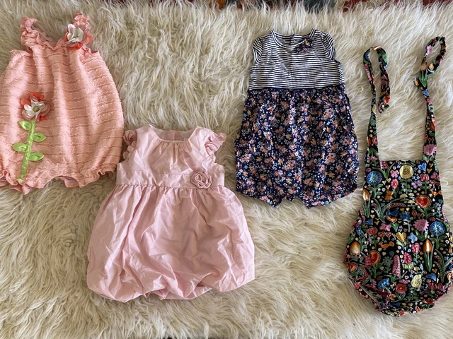 Lot of 4 beautiful Spring Summer Dresses Rompers for Baby Girls 3-6 Month