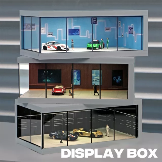 Auto Modell Display Box mit Licht 1:64 Modellautovitrine Showcase Garage Szene