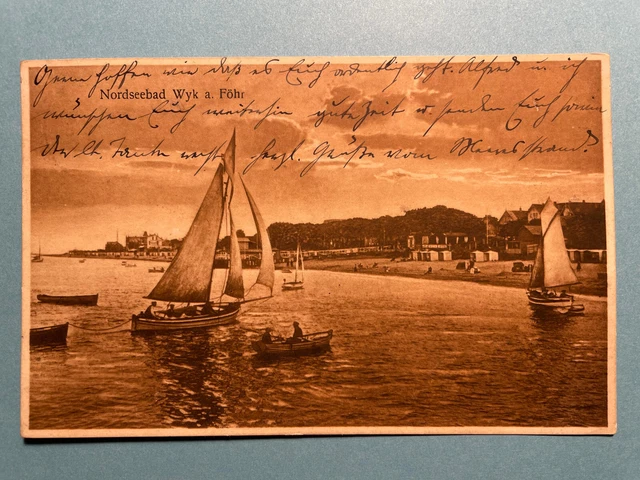 Alte AK von Nordseebad Wyk auf Föhr, Strand, Hotels, gelaufen 1926