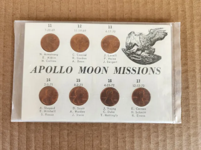 1969-1972 Apollo Moon Missions Novelty Counter Stamped (7) Lincoln Pennies Set