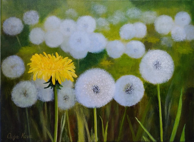 original painting landscape wild flowers dandelions wall art gift hand painted