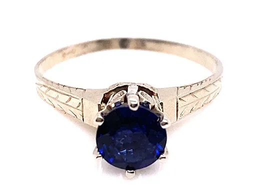 Edwardian Sapphire Ring 1ct Natural Blue Solitaire 14K Original 1900's-1910's