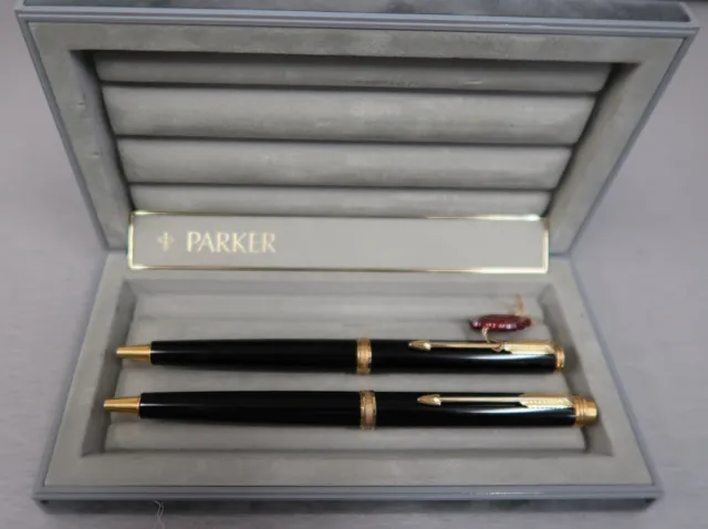 Parker Premier Black And Gold Trim Pen And Pencil UK Set Rare Set Made In Uk  *