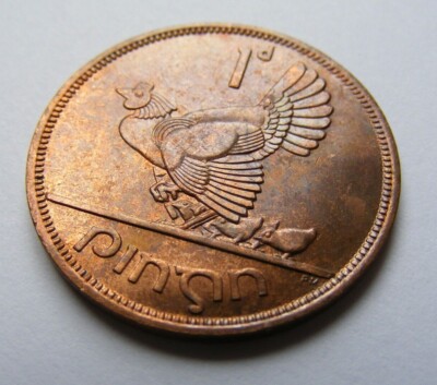Ireland 1967 One Penny Coin Old Irish 1s High Grade With Toned Mint Luster