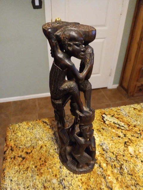 Makonde Tree of Life Ebony Wood African Art Sculpture Vintage Kenya