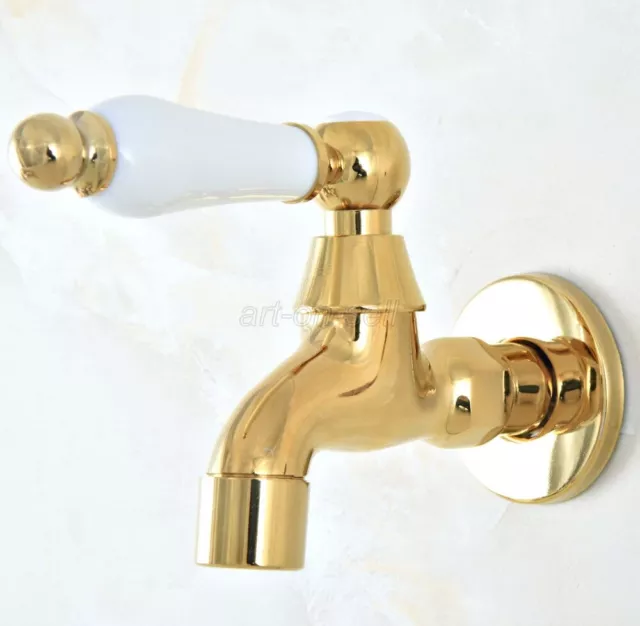 Gold Color Brass Bathroom Mop Pool Faucet Wall Mounted Single Ceramic Handle
