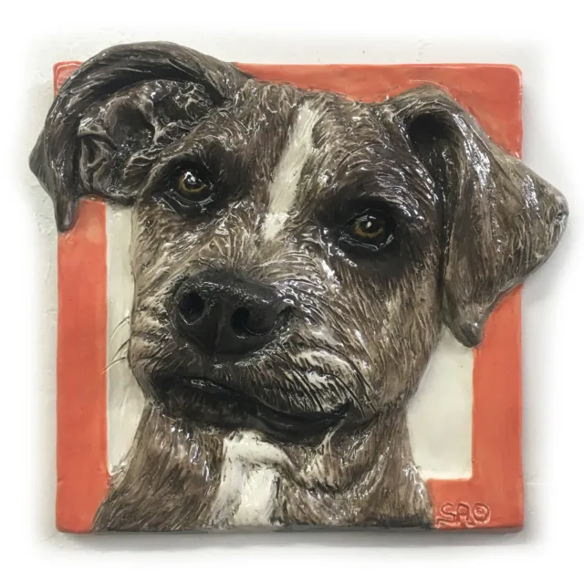 American Staffordshire Terrier Pit Bull Puppy Dog Ceramic Portrait 3D Tile