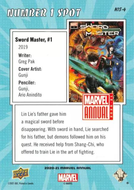 Marvel Annual 2020-21 (UD) NUMBER 1 SPOT Insert N1S-4 / SWORD MASTER #1 2019 2