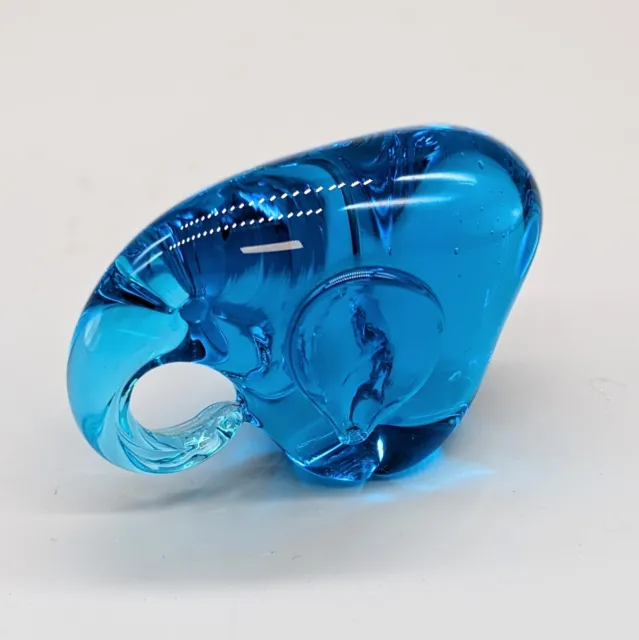 Art Glass Blue Elephant Figurine Paperweight Sculpture Cobalt 2"