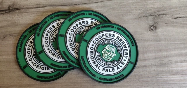 Set of 4 Coopers rubber Drink Coasters bar mat runner