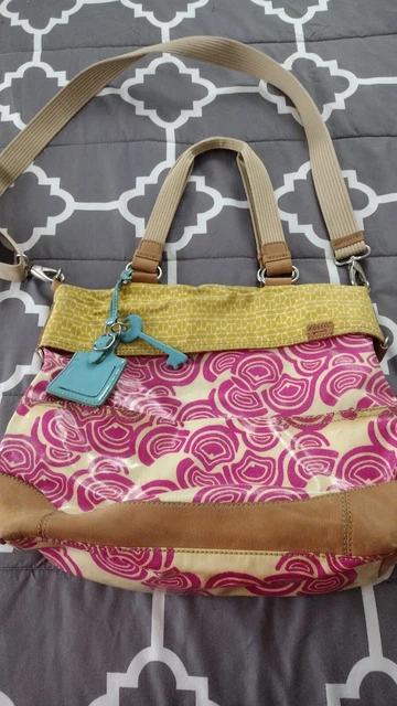 FOSSIL KEY-PER Swirls Coated Canvas Shoulder Tote Bag Handbag Purse