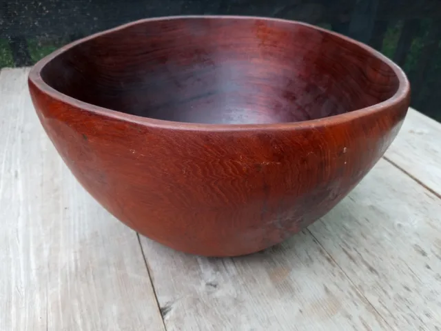 Cool True Vintage MCM 12" Teak Wood Hand Carved Thailand Salad Bowl