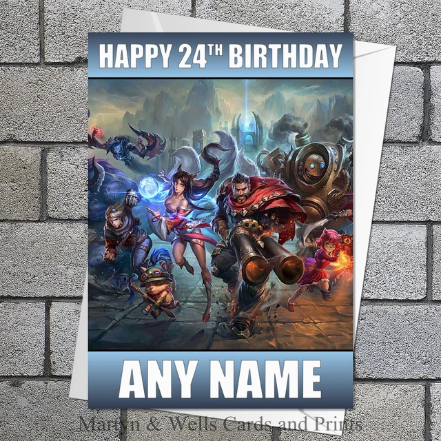 LEAGUE OF LEGENDS birthday card. 5x7 inches. Personalised, plus