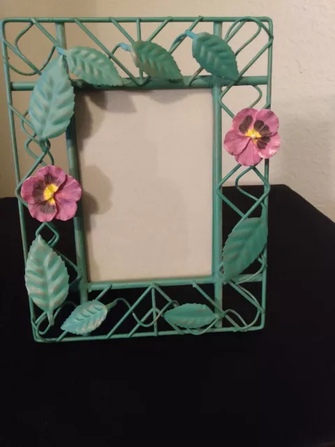 Vintage Dennis East Metal Picture Frame w Pansy Flowers Unique Rare pre-owned 