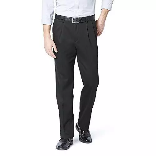 DOCKERS MENS CLASSIC Fit Easy Khaki Pants-Pleated, Black, 36W x 32L ...