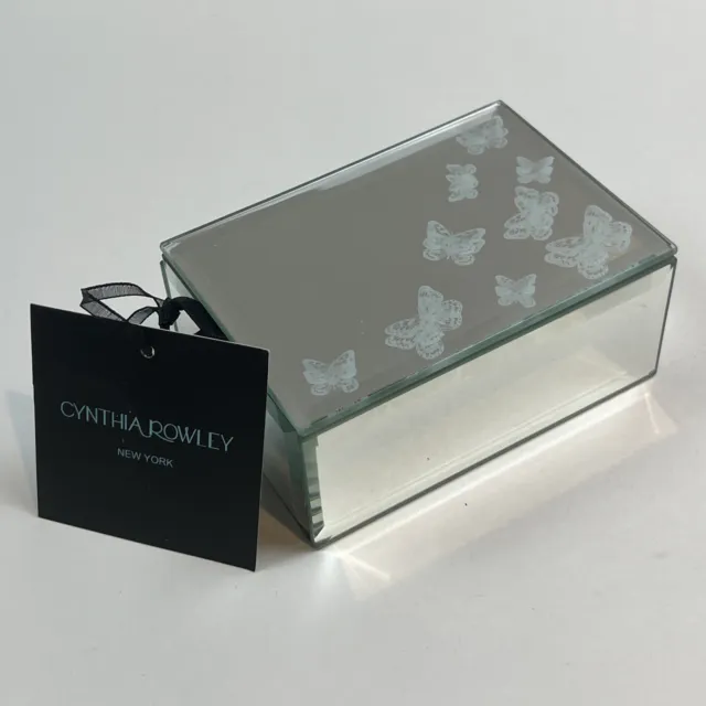 Cynthia Rowley New York Glass Trinket Jewelry Box Mirrored with Butterflies