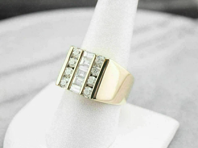 Bague Homme Plaqué Or Jaune Avec Diamant Simulé 2 Carats - Style Fiançailles/mariage