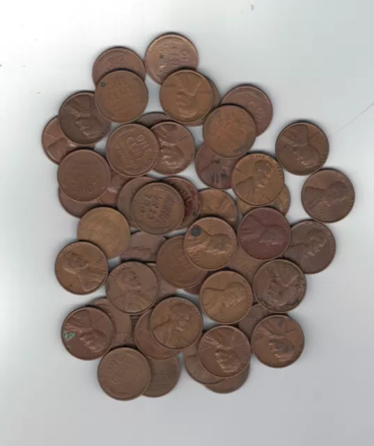 Roll Of 50 Lincoln Wheat Cent Pennies 1909-1958  fine to very fine condition