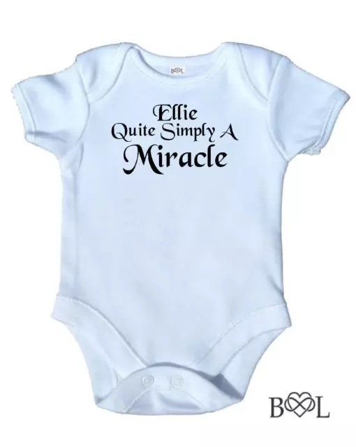 Personalised New Baby Girl's Bodysuit Vest Babygrow Name Miracle Slogan Present