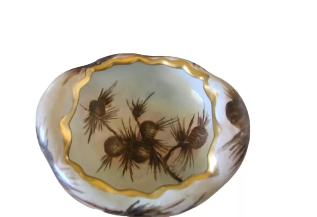 Vintage Hand Painted Footed Porcelain Nut Bowl w/Acorns