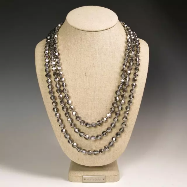 72" Faceted Metallic Silver Crystals Beaded Extra Long Strand Necklace Elegant