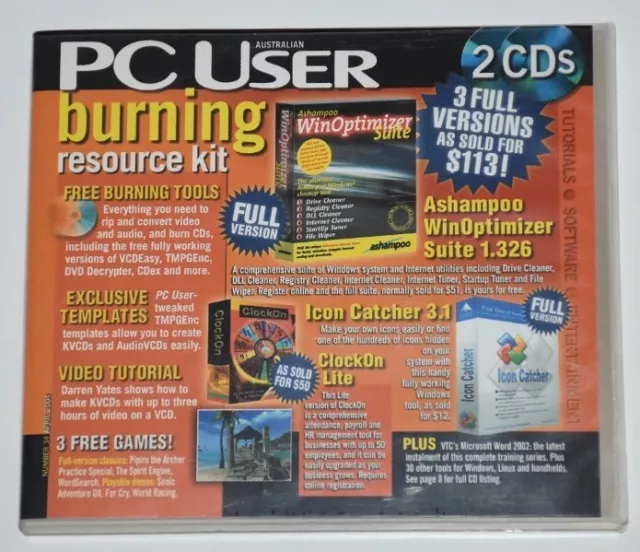 PC USER 2CDs April 2004 Burning Resource Kit Ashampoo WinOptimizer Suite 1.326
