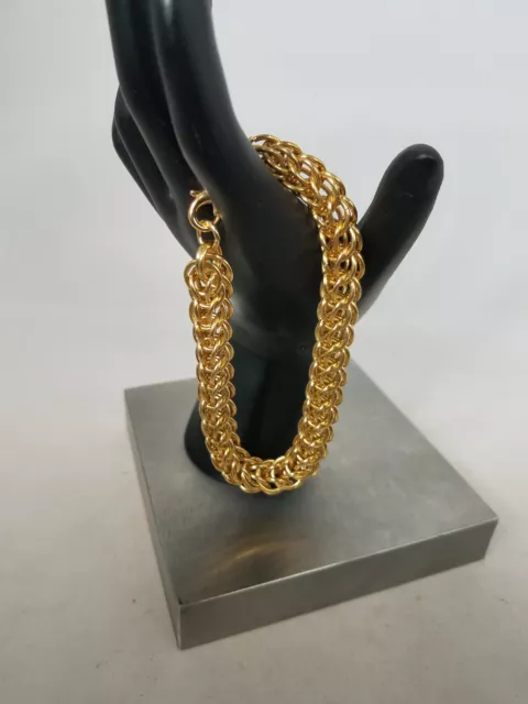 Gold-Hued Brass Weaved Bracelet (Foxtail Chain, Persian Weave, Size Variable)