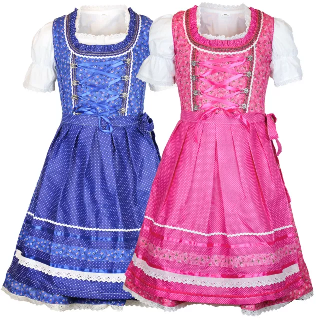 Kinder Dirndl Trachtenkleid Carina pink blau 3 teilig Erstmuster  MS-Trachten