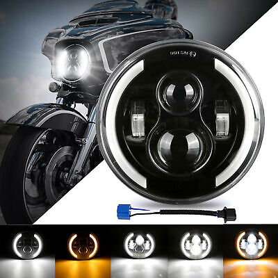 White FidgetFidget 7 Runder LED-Scheinwerfer 150W Angel Eye Ring DRL mit hohem Abblendlicht für Harley Davidson Wrangler 