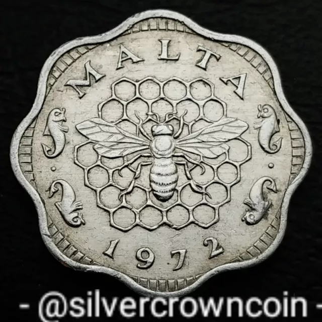 Malta 3 Mils 1972. KM#6. Aluminum 3 Cents Coin. First year. Bee & Honeycomb.
