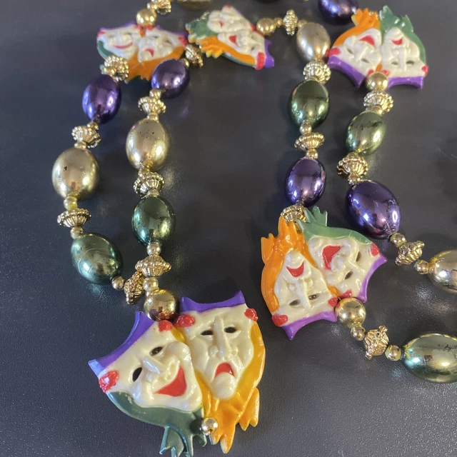 Mardi Gras Necklace Comedy Tragedy Theater Mask Beaded New Or leans Parade