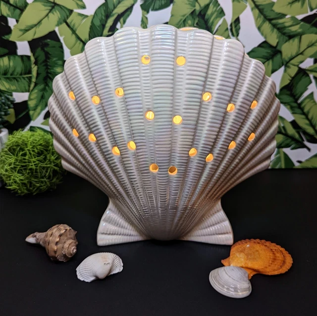 ART DECO REVIVAL 1980's Clam Shell Tv Pottery Lamp Iridescent hollywood ...