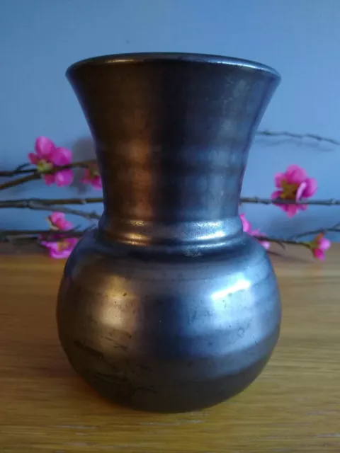 Prinknash Pottery Vase Gunmetal Lustre Pot Grey Black Gothic Ornament